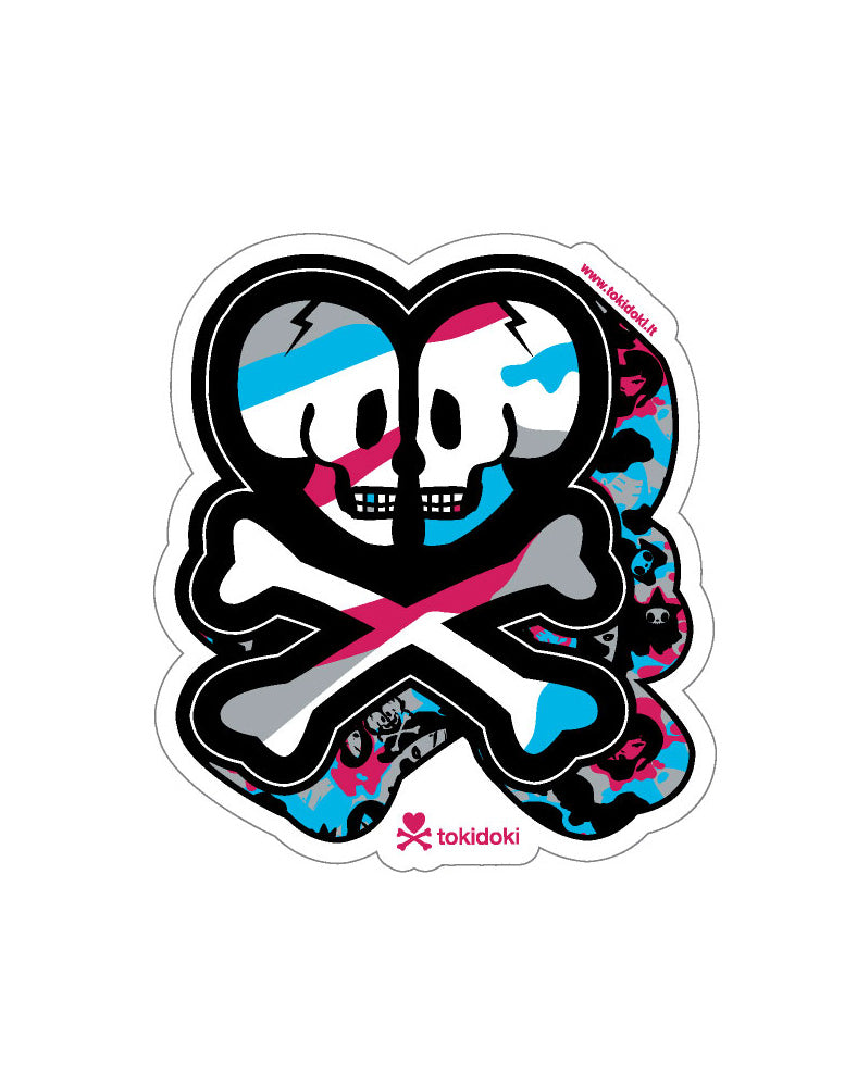 Double Skull and Crossbones Red White and Blue Camo Die Cut Sticker